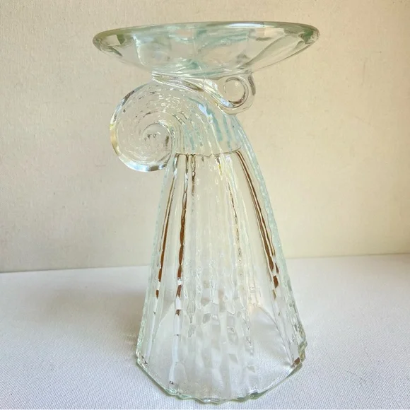 Cornucopia Horn of Plenty vase clear textured glass vintage fluted ribbed - Picture 5 of 8